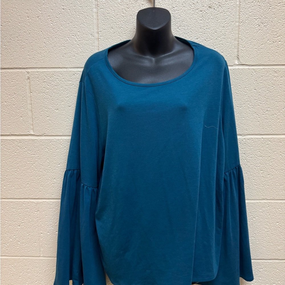 Ava & Viv Teal Blouse with Flared Sleeves
